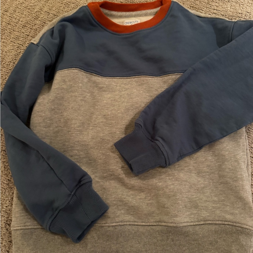 Crewcuts Blue and Gray Crewneck Sweater with Orange Trim